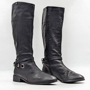 Seychelles Women Black Leather Vintage Retro 90s Buckle Riding Knee Boots sz 9.5